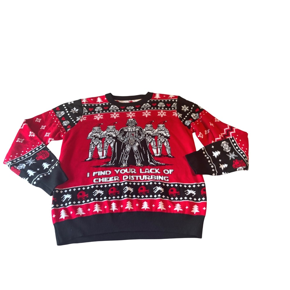 Star Wars Darth Vader Ugly Christmas Sweater Red Black Mens Large Lack of Cheer